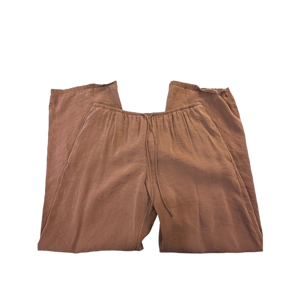 Zara Brown Solid Wide Leg Pull On Pants, L